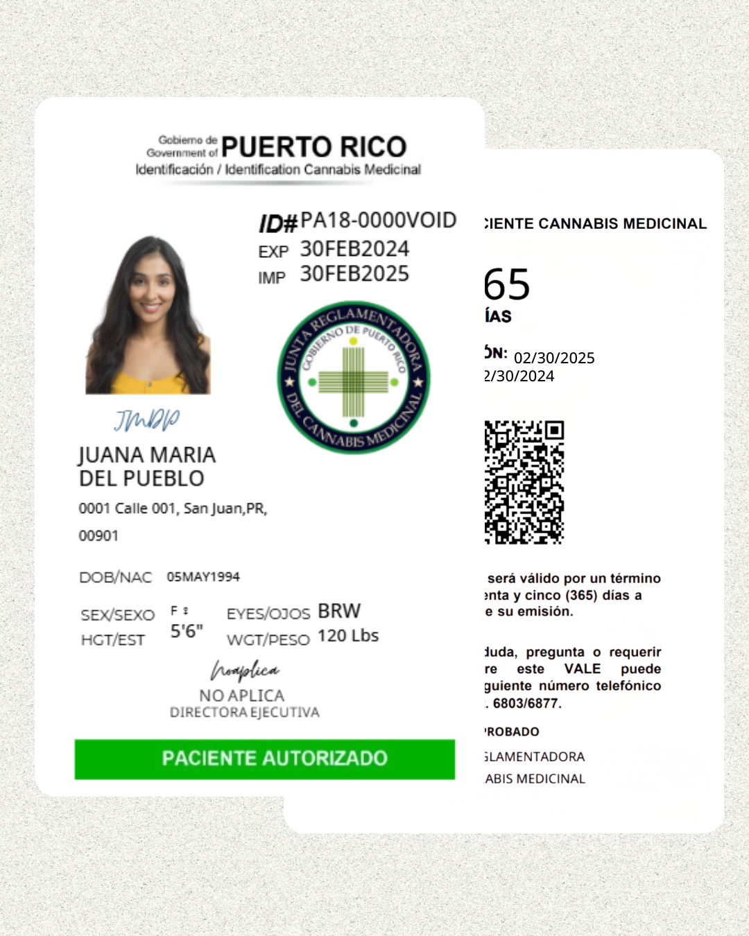 Tu Voucher de Cannabis en Tarjeta PVC - Ambos Lados